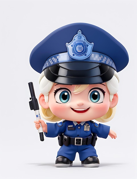 A CUTE AND HAPPY POLICE WHITE BACKGROUND AI GENERATED