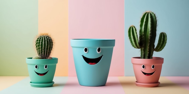 cute happy pot with cactus