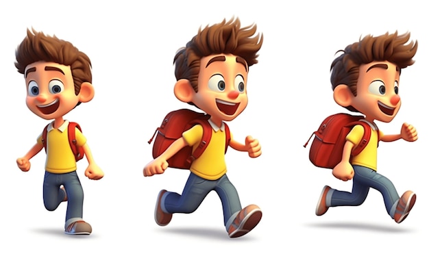 Cute Happy School Kids 3D Cartoon Set Generative AI