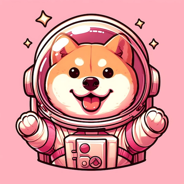 a cute happy shiba inu astronaut on a pink background digital art AI Generated