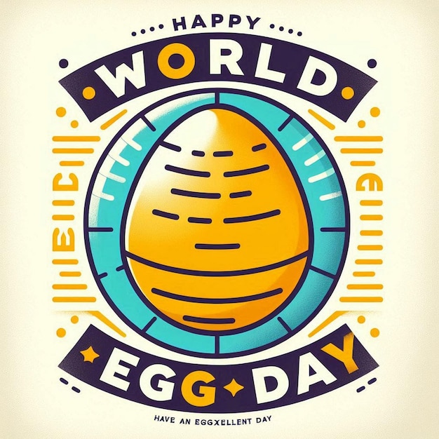 Photo cute happy world egg day greeting banner have an eggxellent day tagline egg yolk as earth on egg white background with pattern vector illustration eps 10