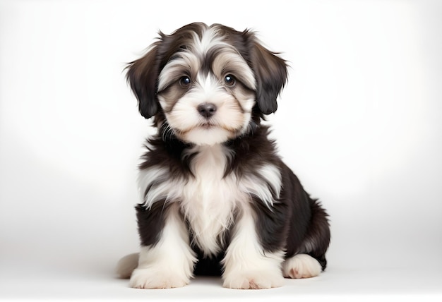 Cute Havanese puppy sitting and looking at camera