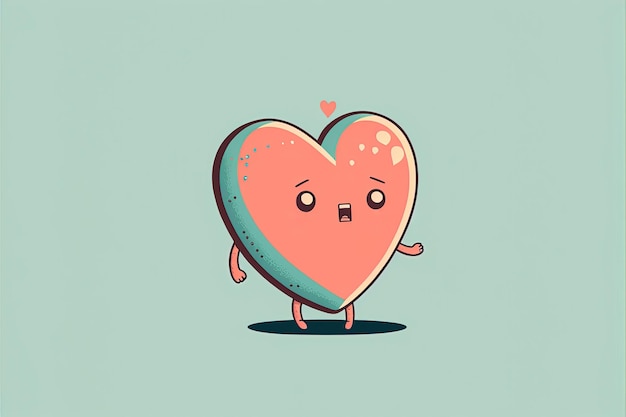 Cute heart 2D illustration cartoon character Valentines day icon Card template