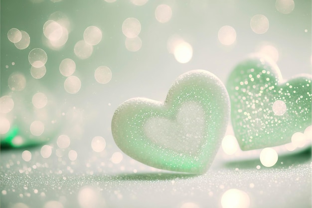 Cute hearts green, Valentine's Day, bokeh lights Micro hearts.