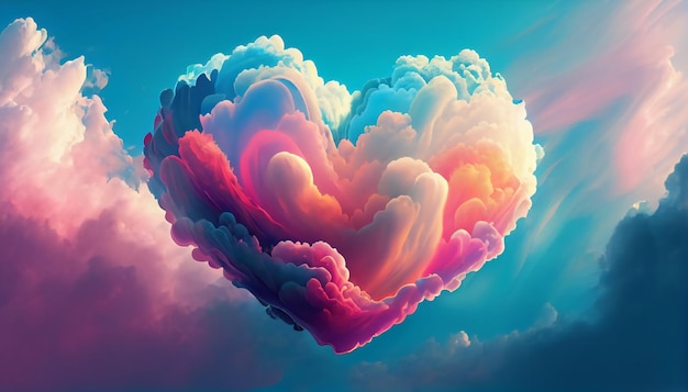 Cute heartshaped multicolored clouds in the background of Valentines Day scene