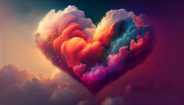 Cute heartshaped multicolored clouds in the background of Valentines Day scene