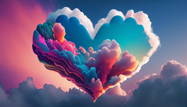 Cute heartshaped multicolored clouds in the background of Valentines Day scene