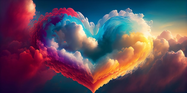 Cute heartshaped multicolored clouds in the background of Valentines Day scene