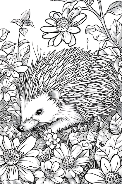 Cute Hedgehog Among Leaves Coloring Page