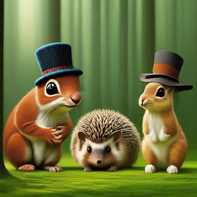 cute hedgehog and squirrel