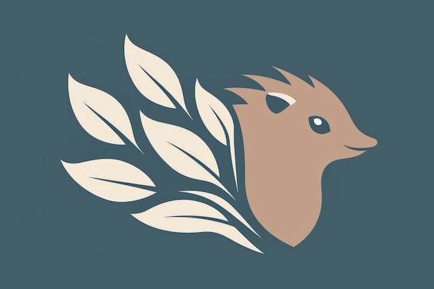 Photo cute hedgehog with leaves logo design