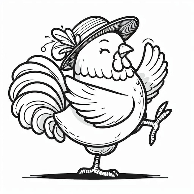 Cute hen singing coloring page ai generated