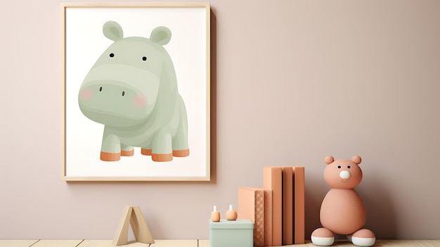 Photo cute hippopotamus cartoon pastel hippo background