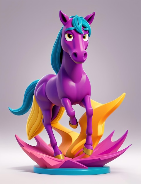 A cute horse 3d rendered in the style of children friendly cartoon animation fantasy style