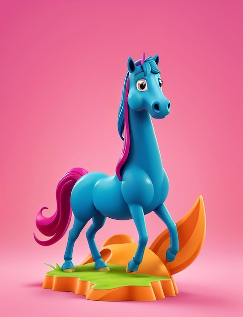 A cute horse 3d rendered in the style of children friendly cartoon animation fantasy style