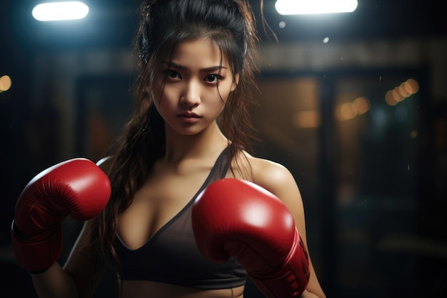 cute hot sport woman athlete boxing pose