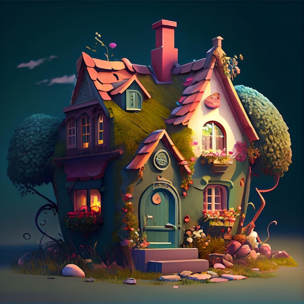 Cute house or home 3d render cartoon illustration