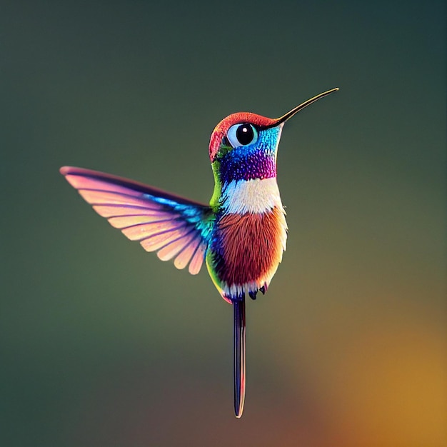 Cute hummingbird bird in cartoon style with big eyes