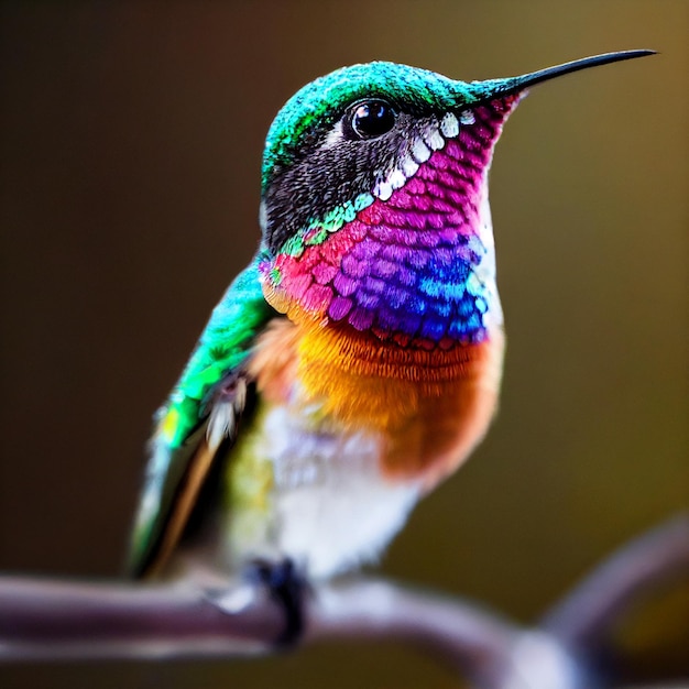 Cute hummingbird bird with colorful plumage closeup photography