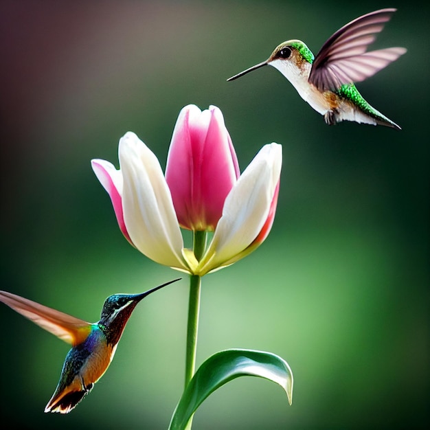 Cute hummingbird bird with colorful plumage closeup photography