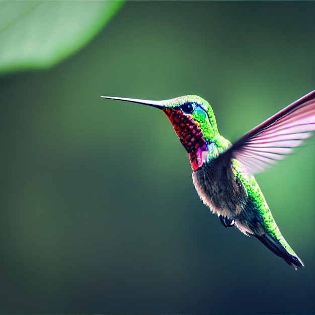 Cute hummingbird bird with colorful plumage closeup photography