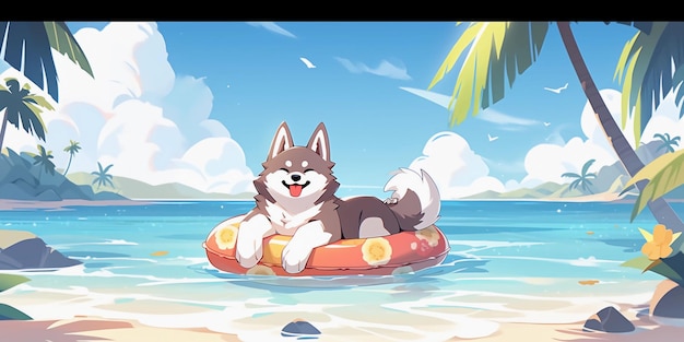 a cute husky basking in the sun on the beach