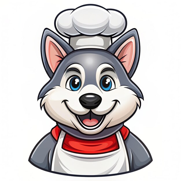 Photo cute husky dog chef cooking cartoon vector icon illustration animal food flat cartoon concept