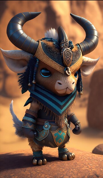 Cute Ibex Animal Warrior 3D Game Model Generative AI