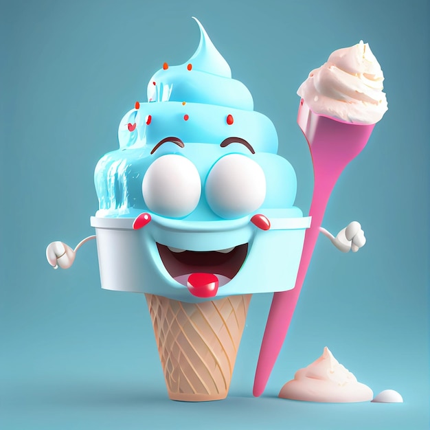 Cute ice cream character 3D rendering