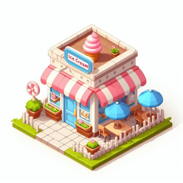 cute ice cream store 3d isometric