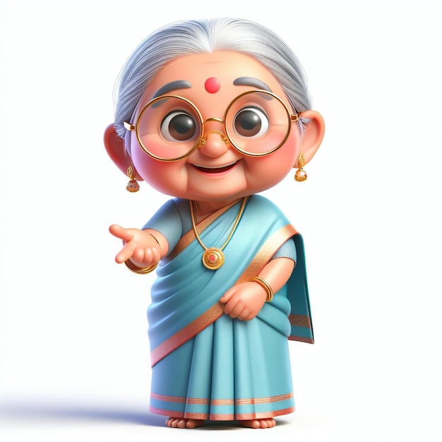 Cute illustration of elderly Indian woman on white background