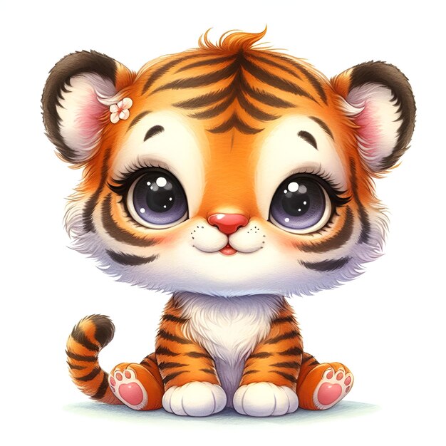 Cute illustration of a tiger cub Drawing for childrens book baby shower greeting card children