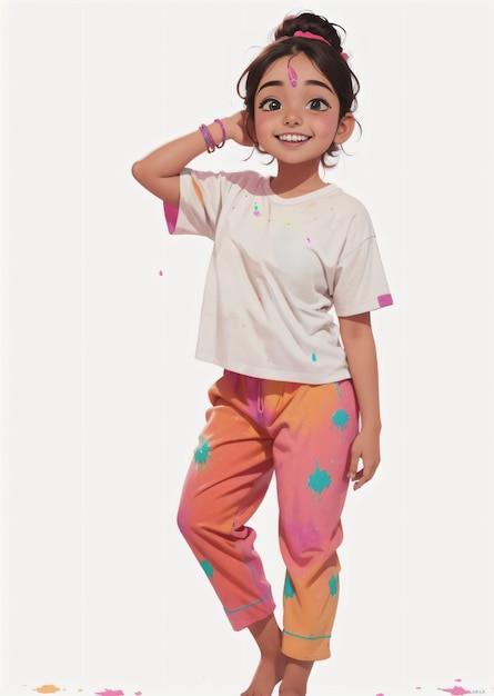 Cute indian kid Illustration Holi Festival