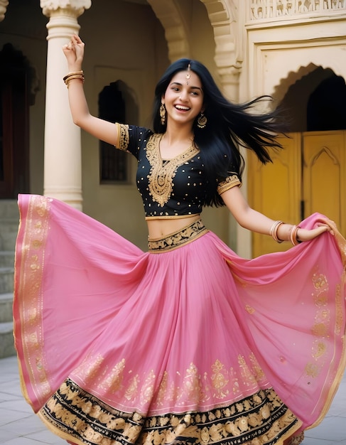 cute indian woman in yellow pink black saree indian traditional dress