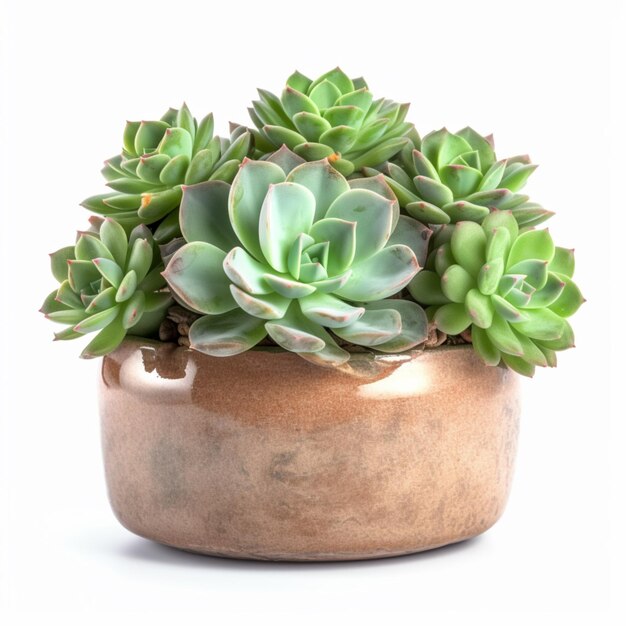 Cute indoor green succulent plant in pot white background AI Generated art