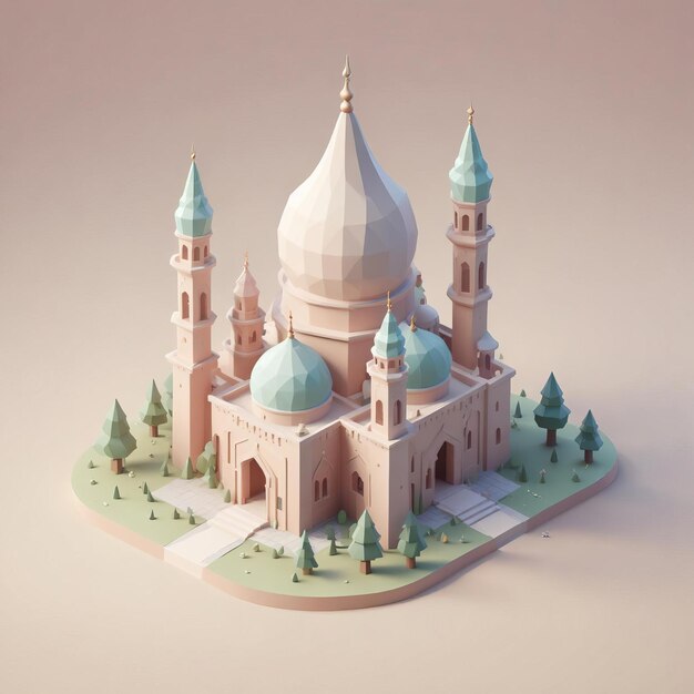 a Cute Isometric 3D Mosque Icon in Blender