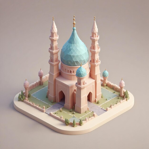 a Cute Isometric 3D Mosque Icon in Blender