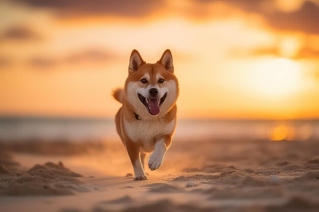 Cute japanese shiba inu dog closeup on the beach in japan