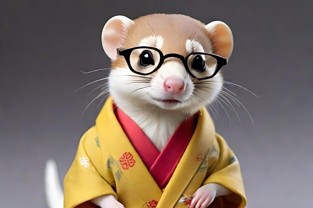 A Cute Japanese Weasel Wearing Glasses And Clothes