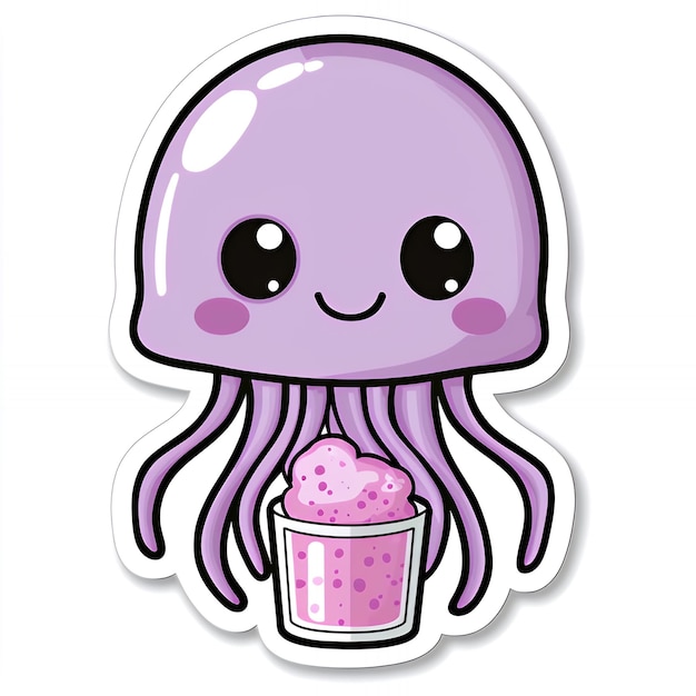 Cute Jellyfish Holding a Smoothie