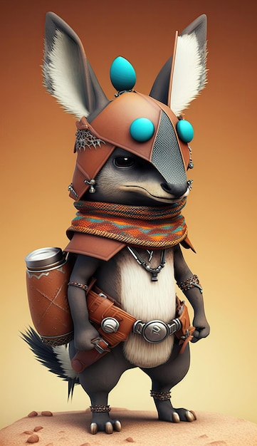 Cute Kangaroo Animal Warrior 3D Game Model Generative AI