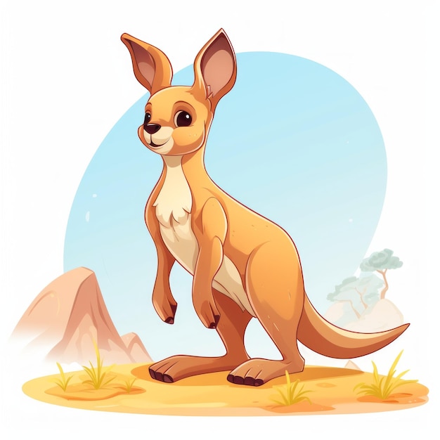 Cute Kangaroo Cartoon Illustration In A Desert Landscape