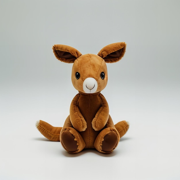 Photo cute kangaroo fabric plush toy isolated on white background