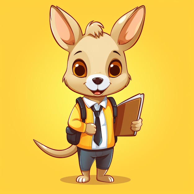 cute kangaroo student cartoon character holding book