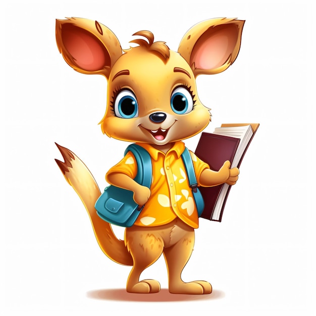 cute kangaroo student cartoon character holding book