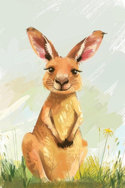 cute kangaroo with nature background children illustration