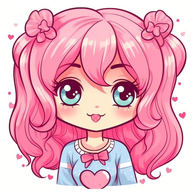 a cute kawaii cartoon girl with pink hair