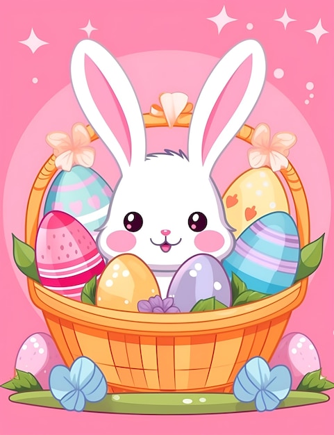 Cute Kawaii Easter Bunny Basket Background For Kids