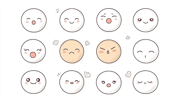 Cute Kawaii Emoji Set Adorable Chibi Emoticons