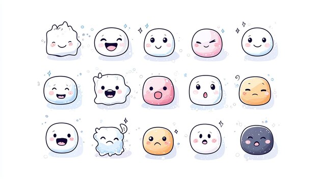 Cute Kawaii Emoji Set Adorable Chibi Emoticons